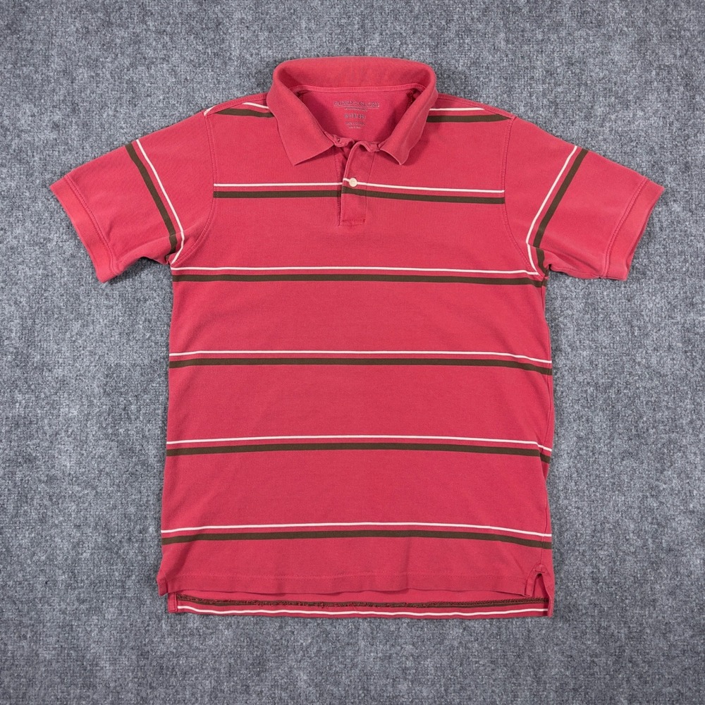 Faded Glory Faded Striped Polo Shirt Mens Medium Red Short Sleeve Cotton Pique